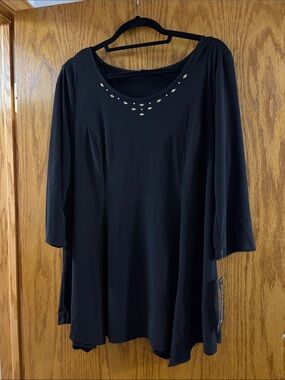 Notations Black Scoop Neck Tunic with Gold Stud Details